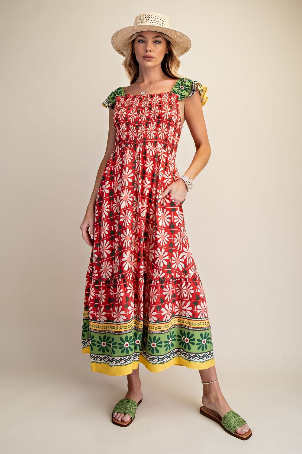 Border Print Midi Dress