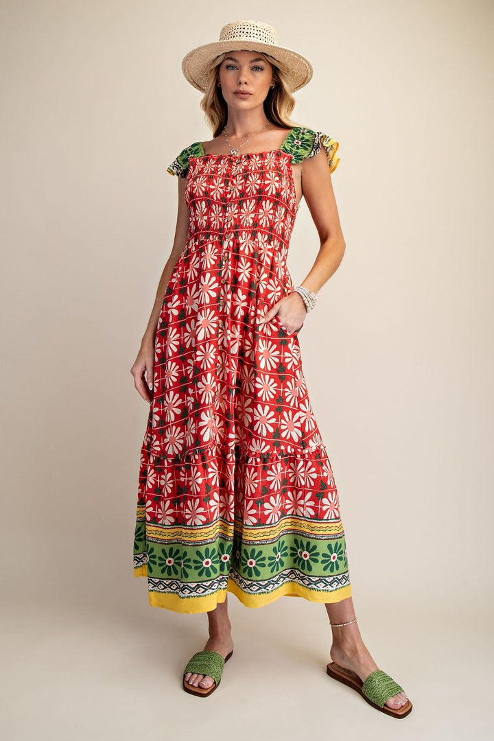 Border Print Midi Dress