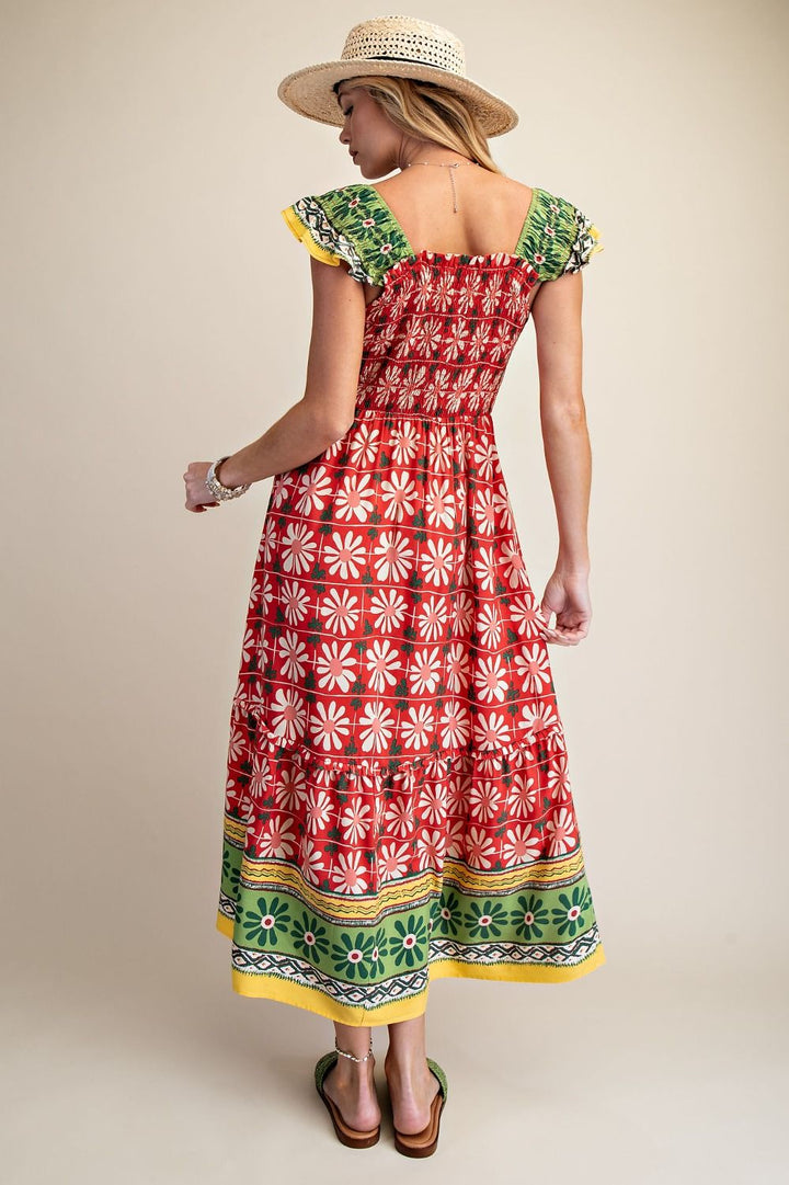 Border Print Midi Dress