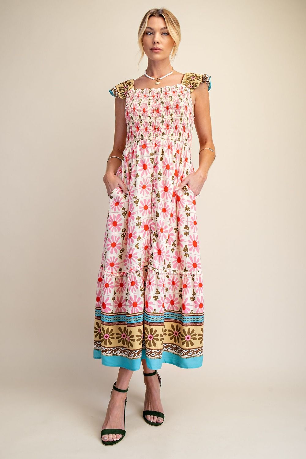 Border Print Midi Dress