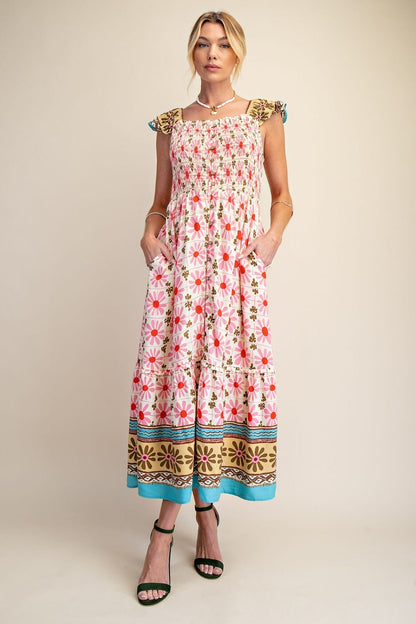 Border Print Midi Dress