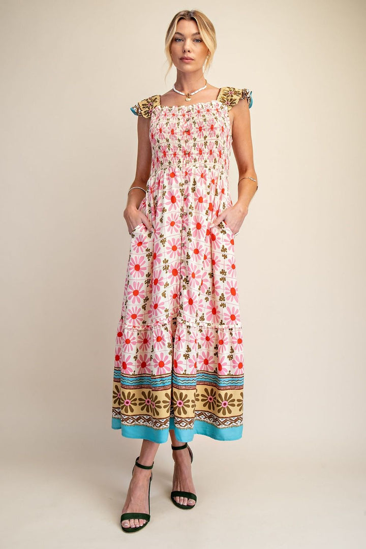 Border Print Midi Dress