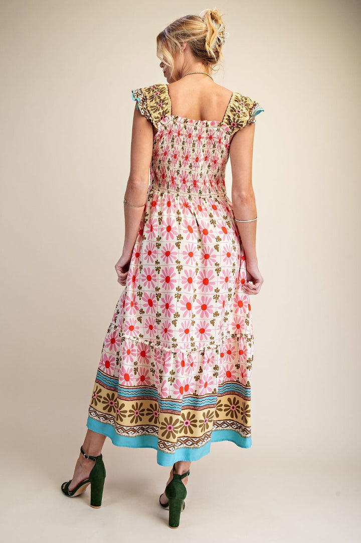 Border Print Midi Dress
