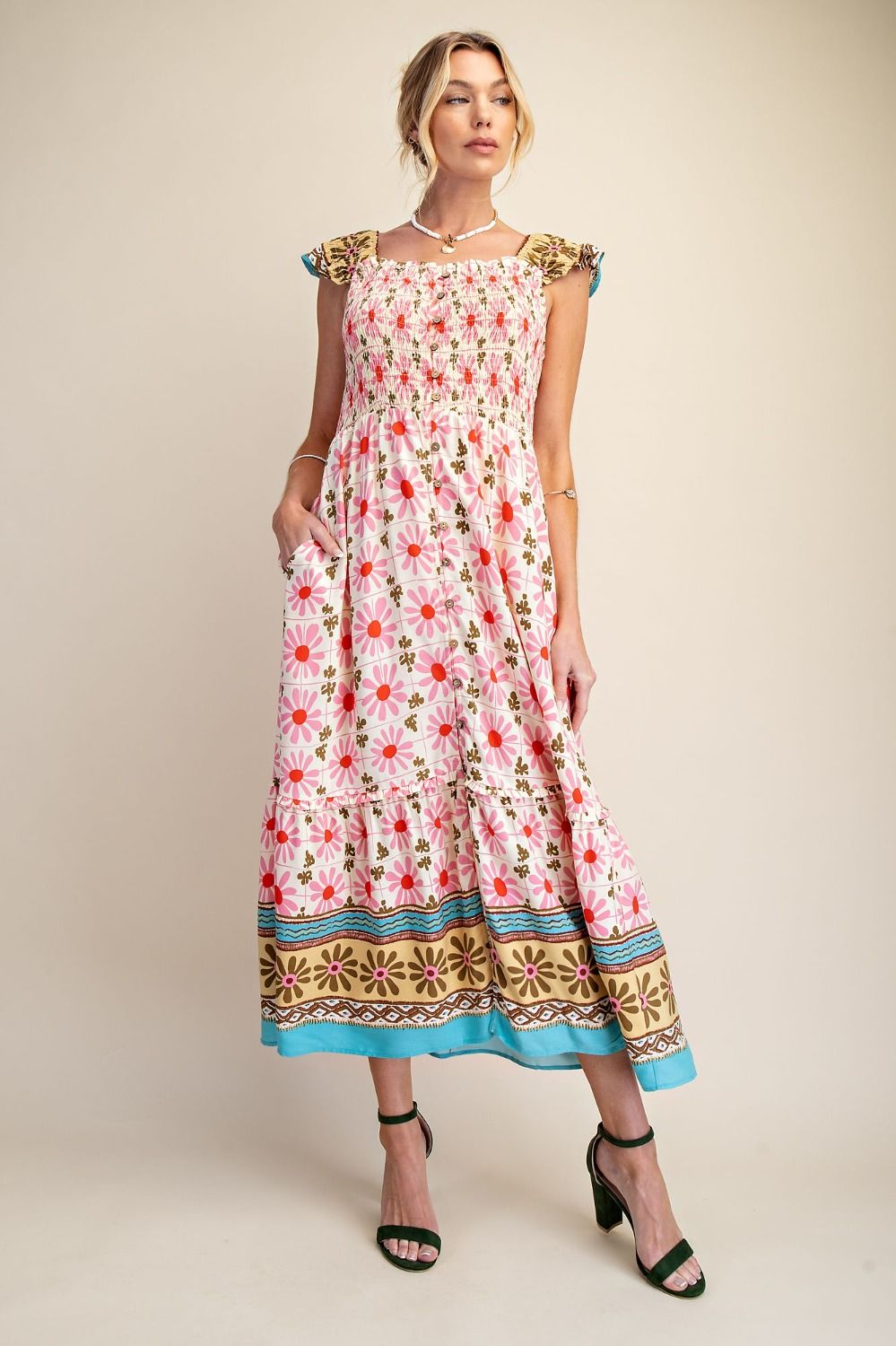 Border Print Midi Dress