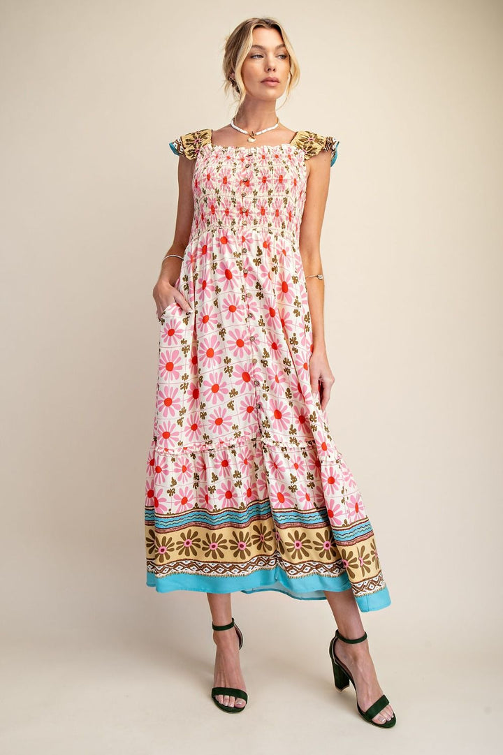 Border Print Midi Dress