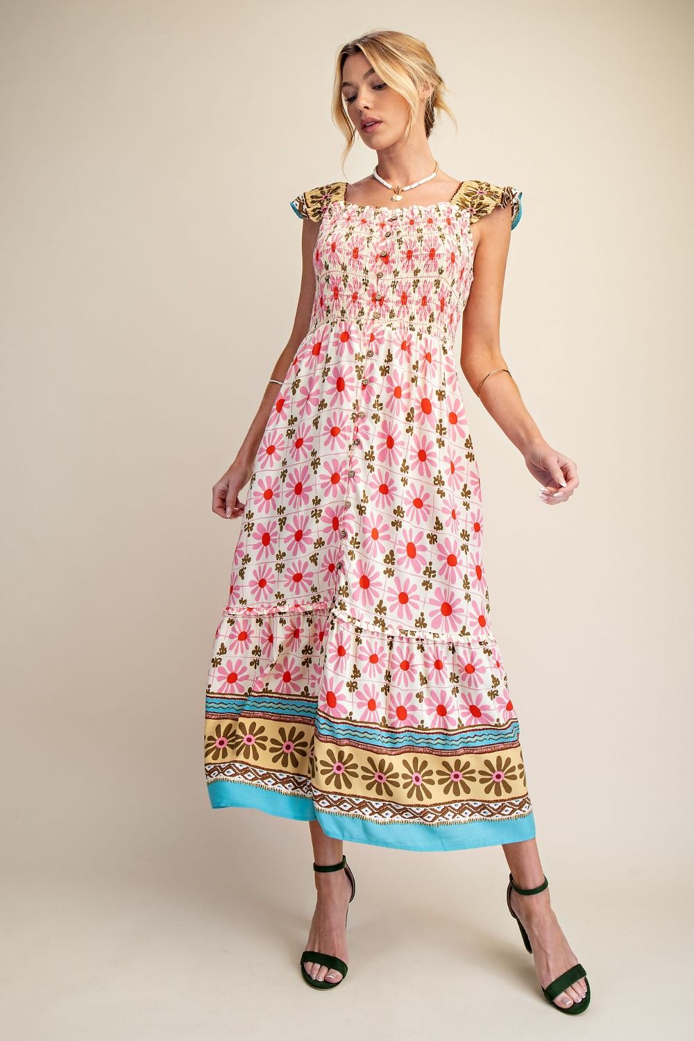 Border Print Midi Dress