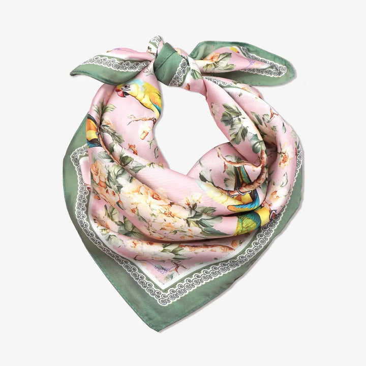 Floral Bird Print Silk Scarf