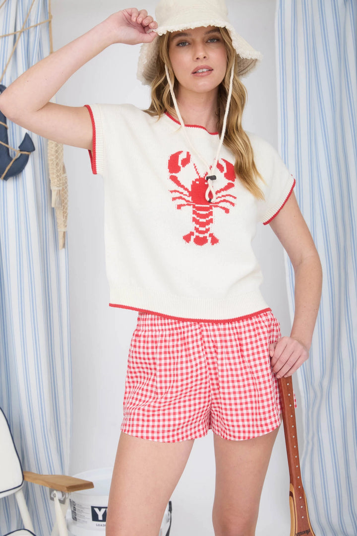 Lobster Design Contrast Stitch Top