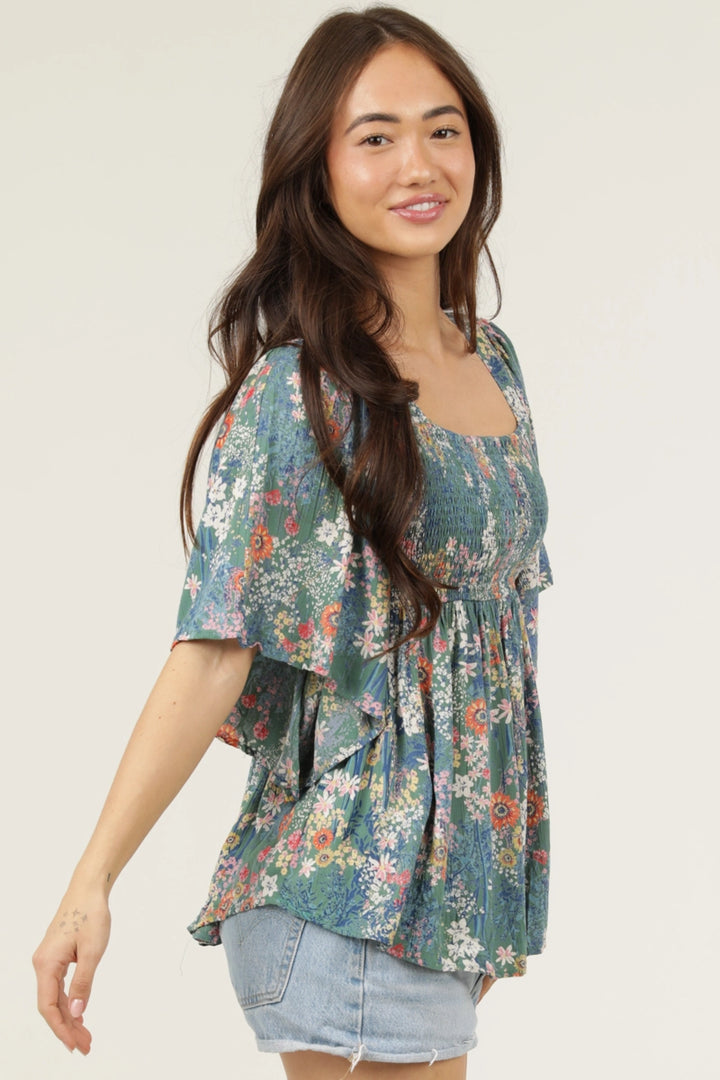 Smocked Floral Top