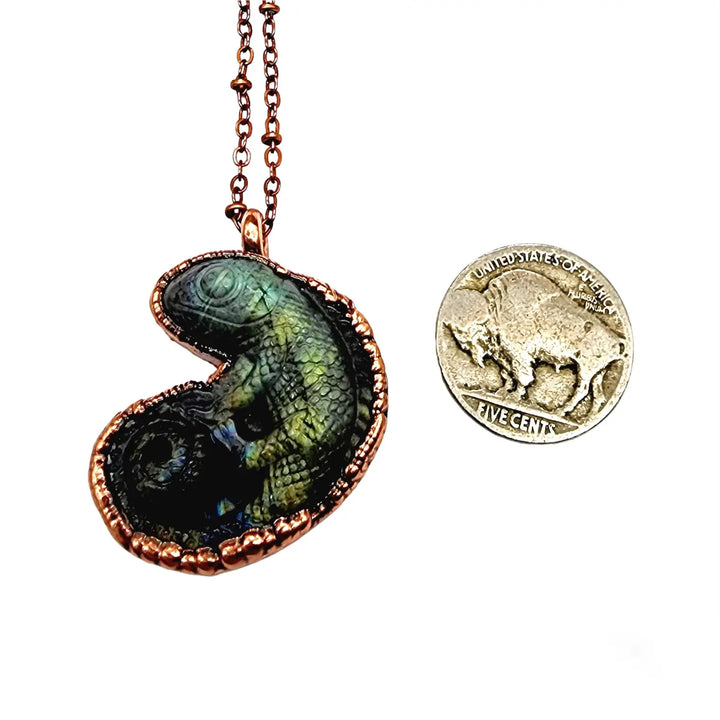 Labradorite Carved Chameleon Necklace