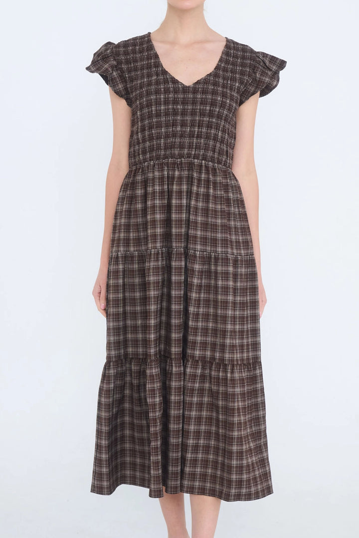 Plaid Smocked + Tiered Dress