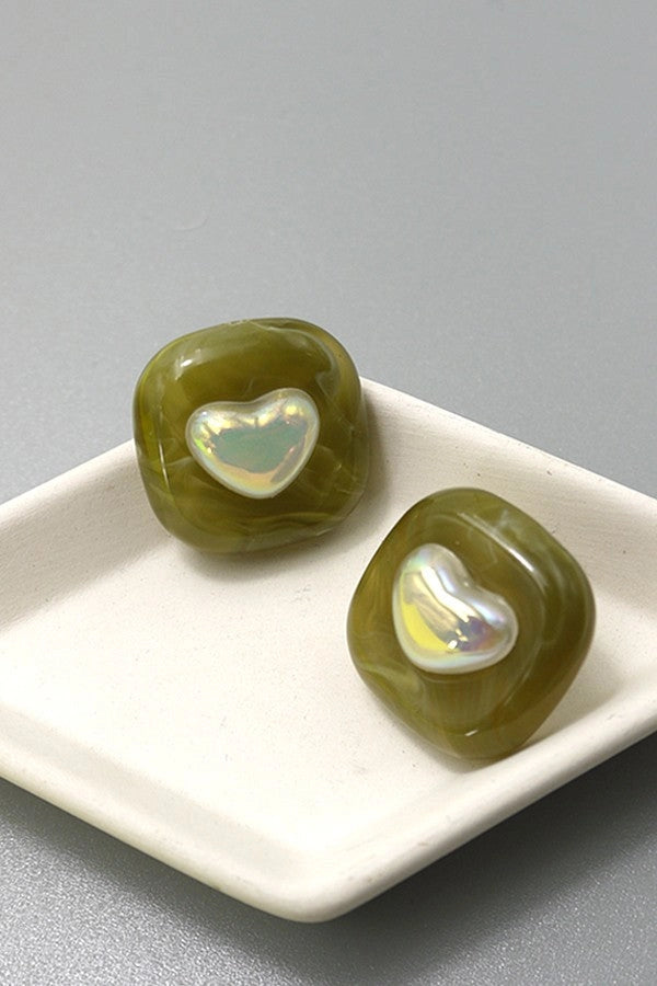 Heart In Square Stud Earrings
