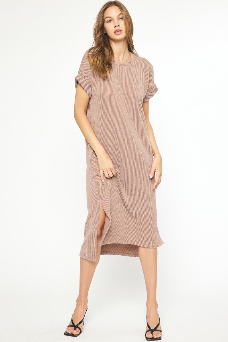 Ribbed Midi Dress With Side Slits