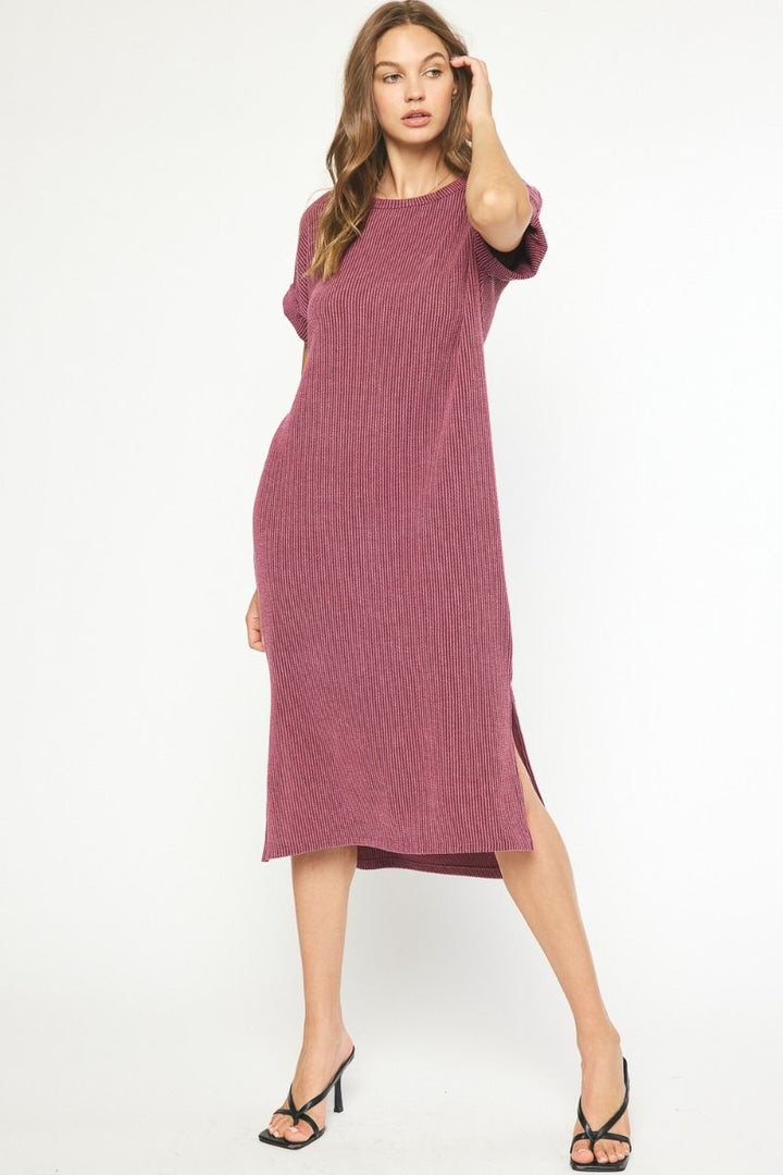 Ribbed Midi Dress With Side Slits