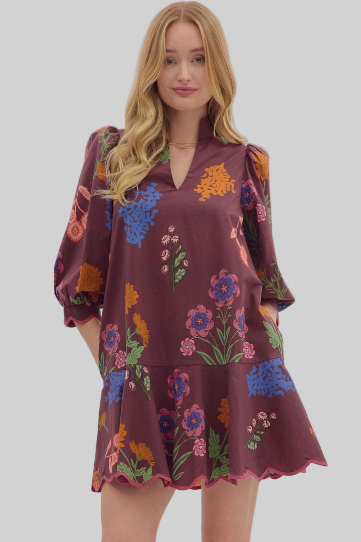 Scallop Hem Floral Mini Dress