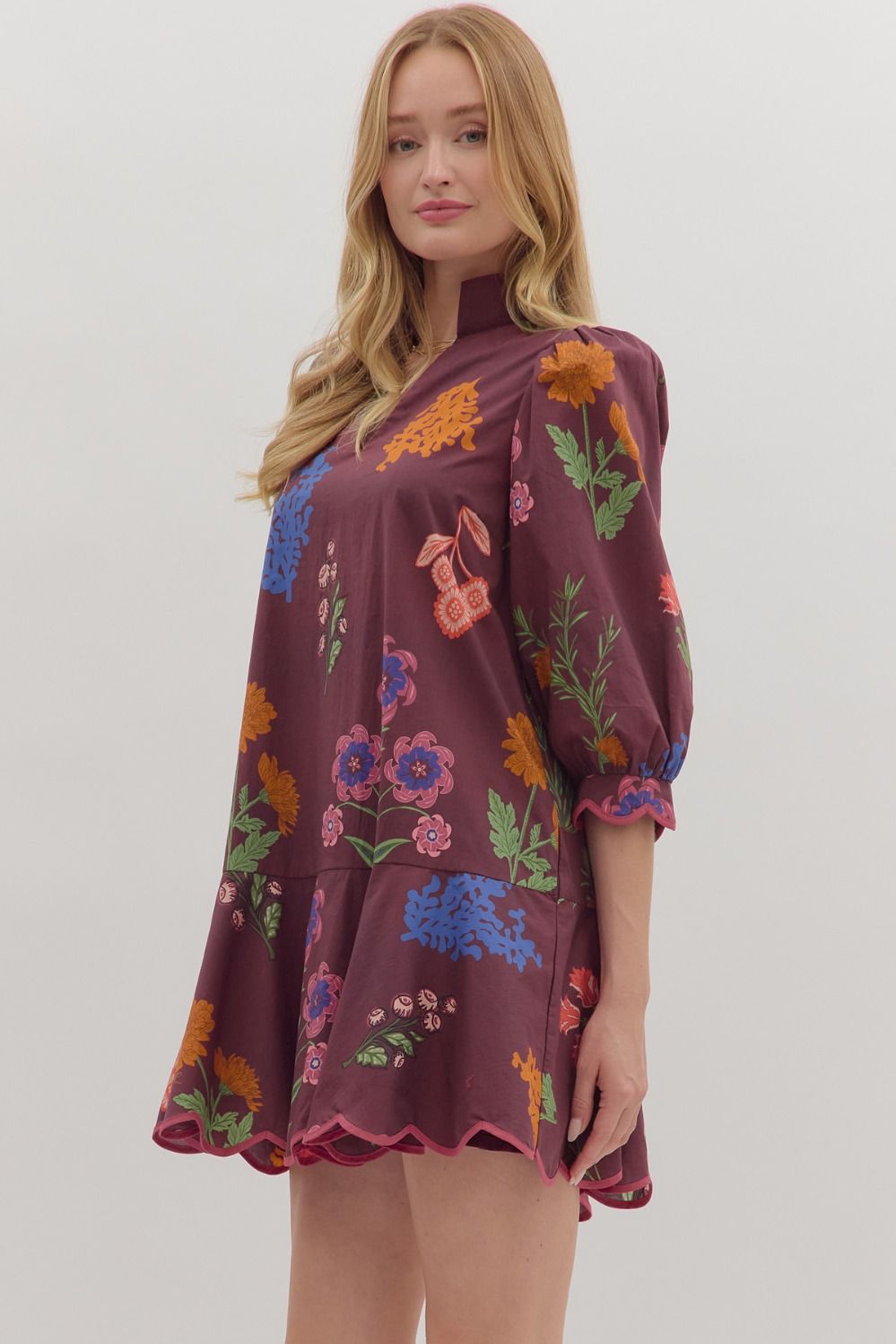 Scallop Hem Floral Mini Dress