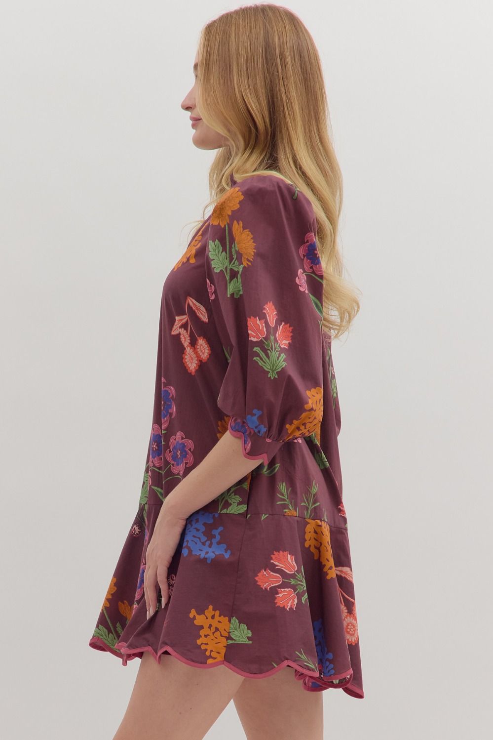 Scallop Hem Floral Mini Dress
