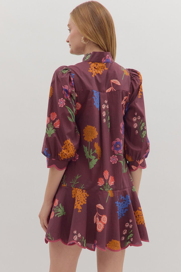 Scallop Hem Floral Mini Dress