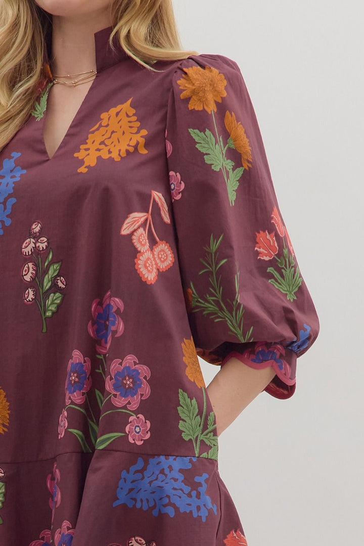Scallop Hem Floral Mini Dress