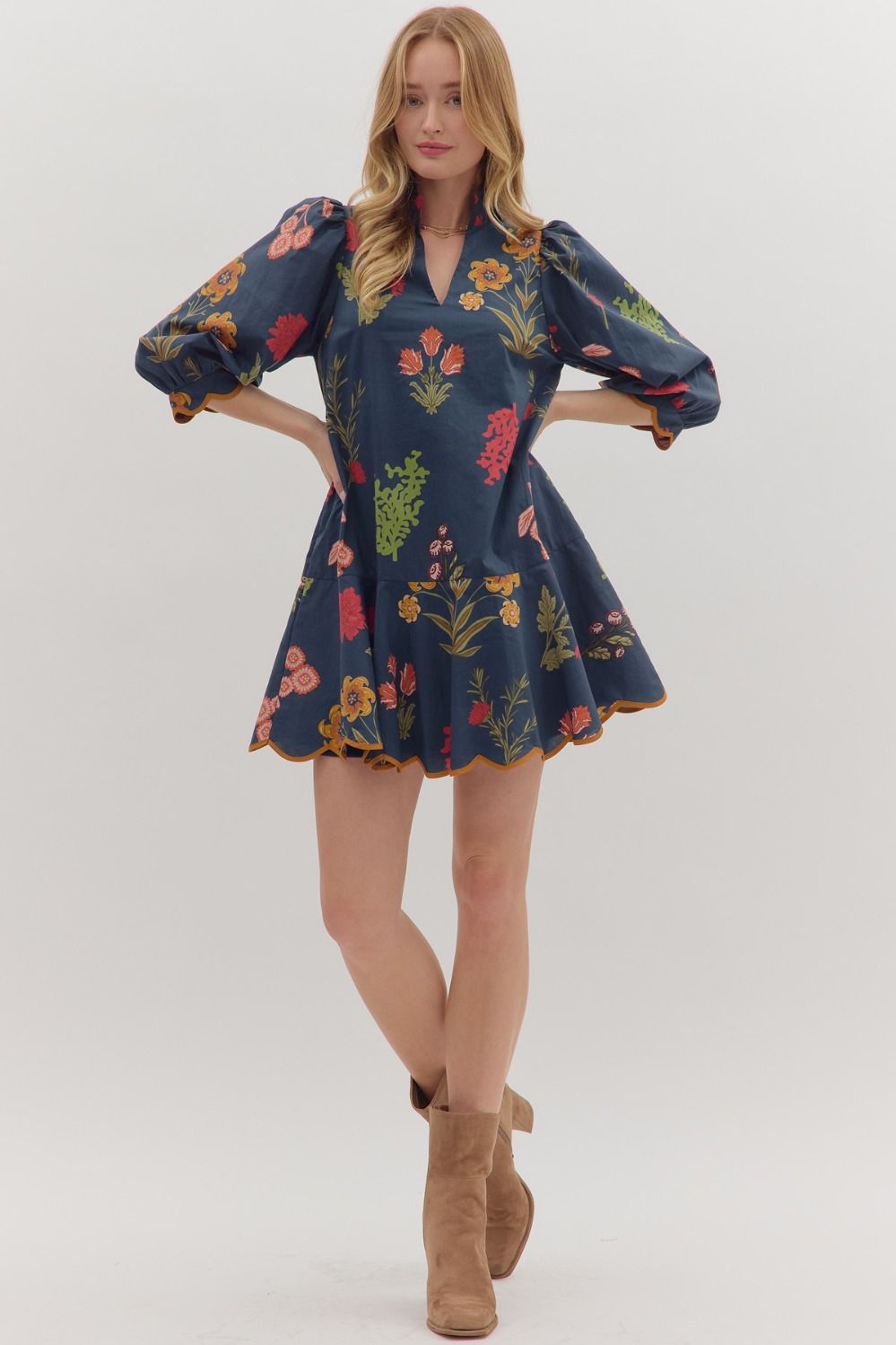 Scallop Hem Floral Mini Dress