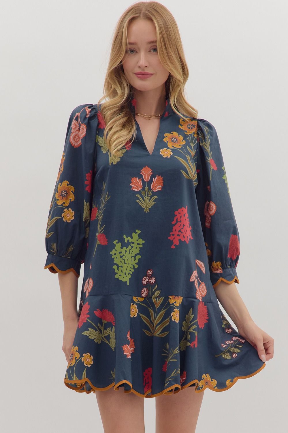Scallop Hem Floral Mini Dress