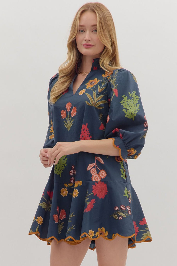 Scallop Hem Floral Mini Dress