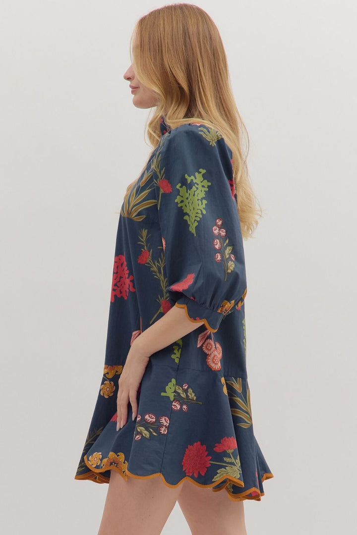 Scallop Hem Floral Mini Dress
