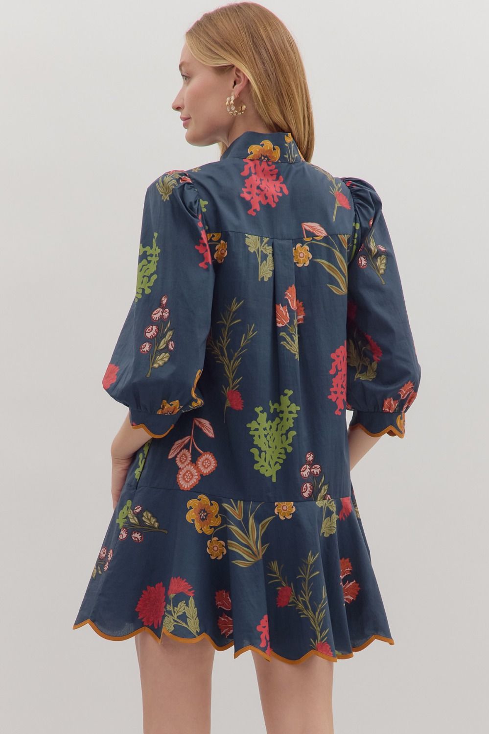 Scallop Hem Floral Mini Dress