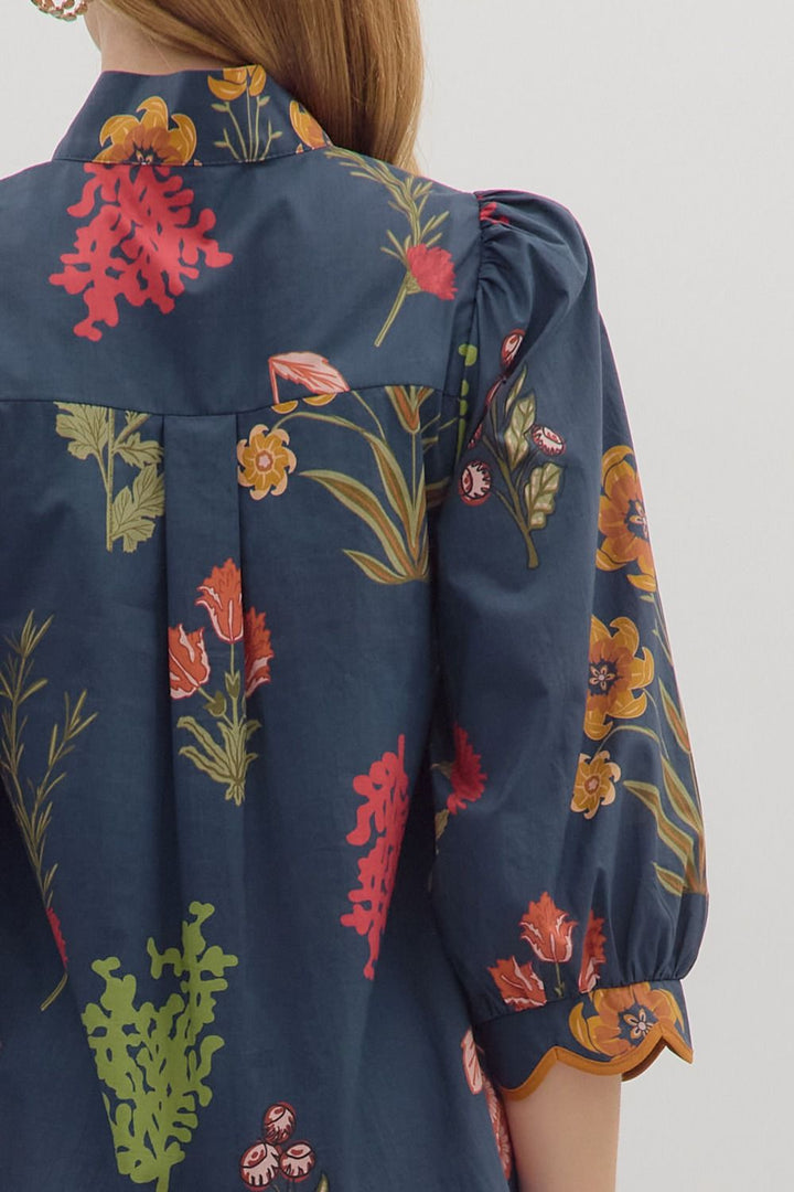 Scallop Hem Floral Mini Dress