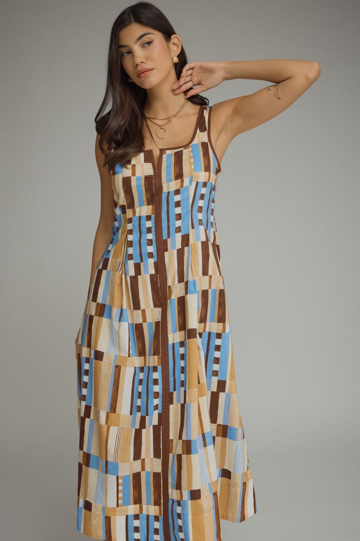Abstract Print Sleeveless Dress