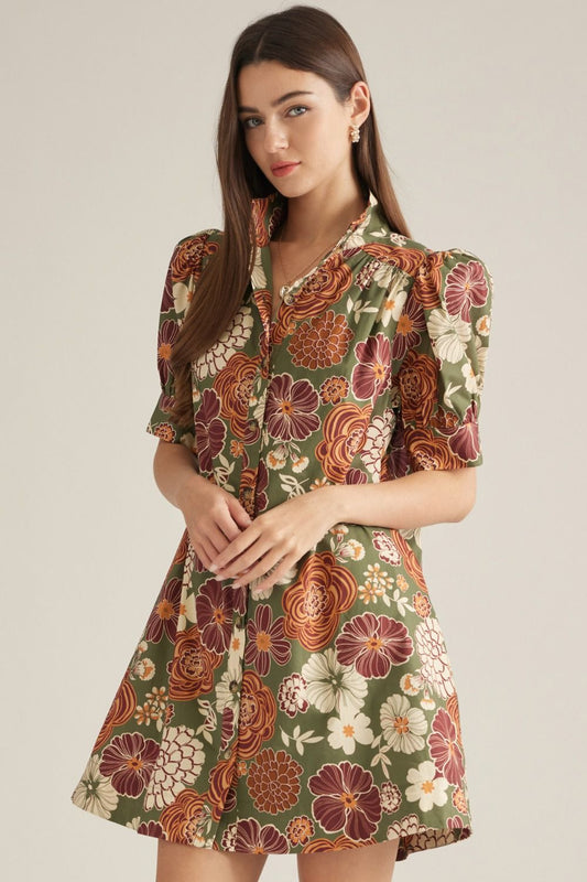 Floral Button Down Mini Dress