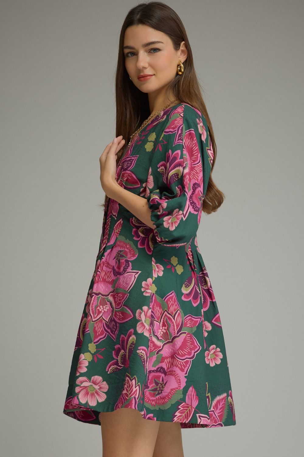 Pleated Floral Mini Dress