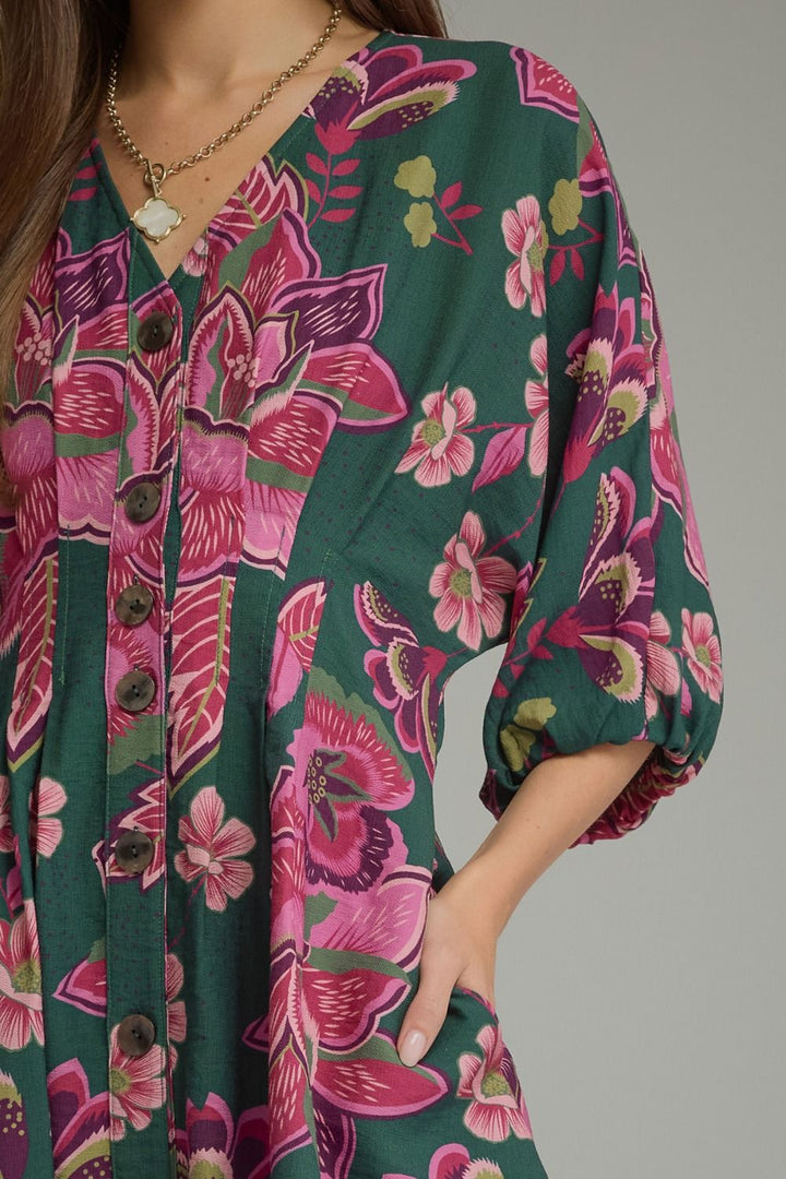 Pleated Floral Mini Dress