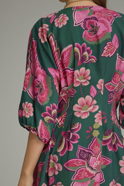 Pleated Floral Mini Dress