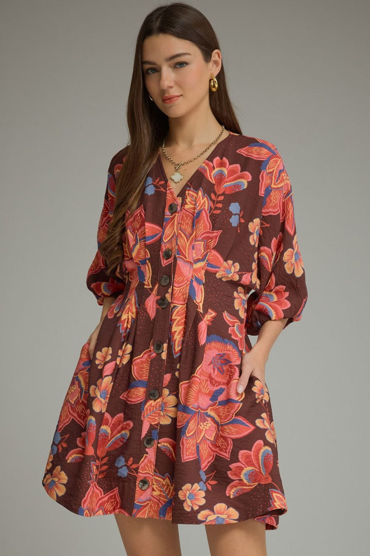 Pleated Floral Mini Dress
