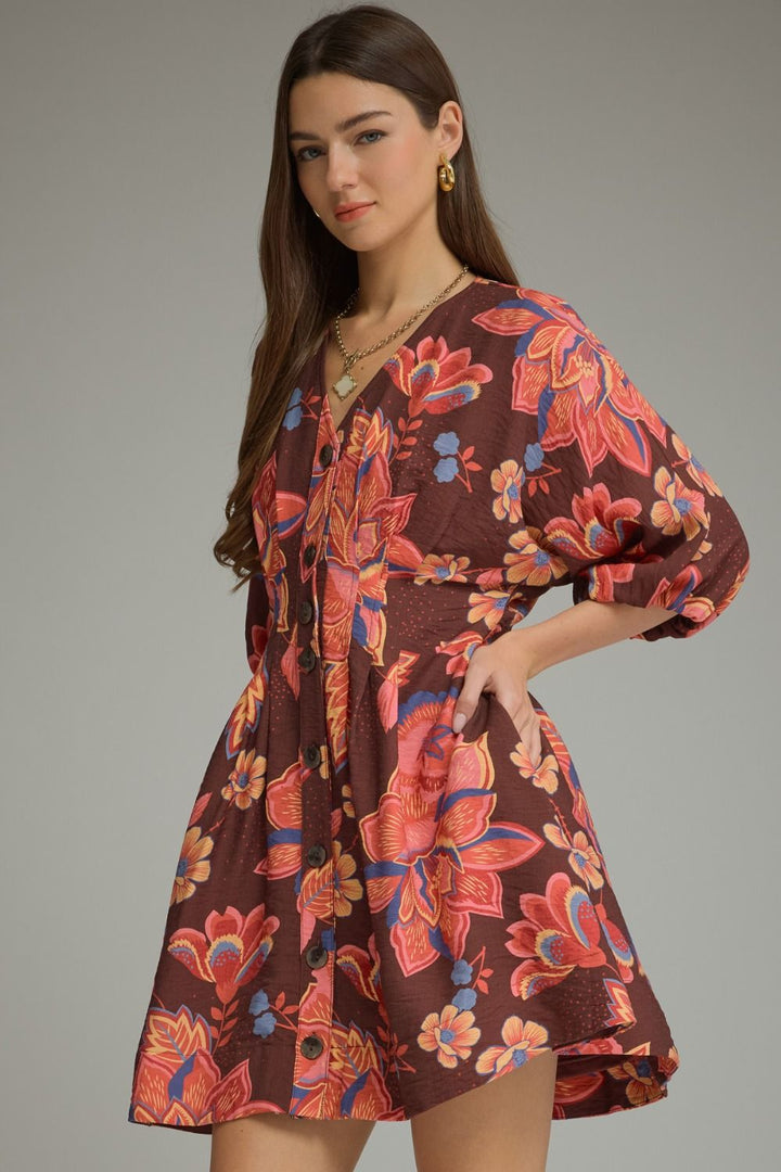 Pleated Floral Mini Dress