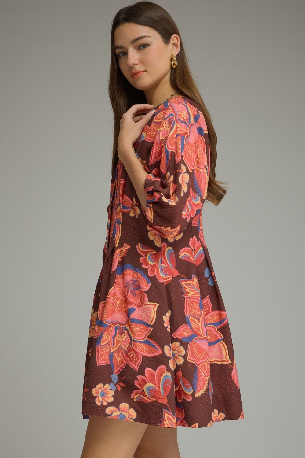 Pleated Floral Mini Dress
