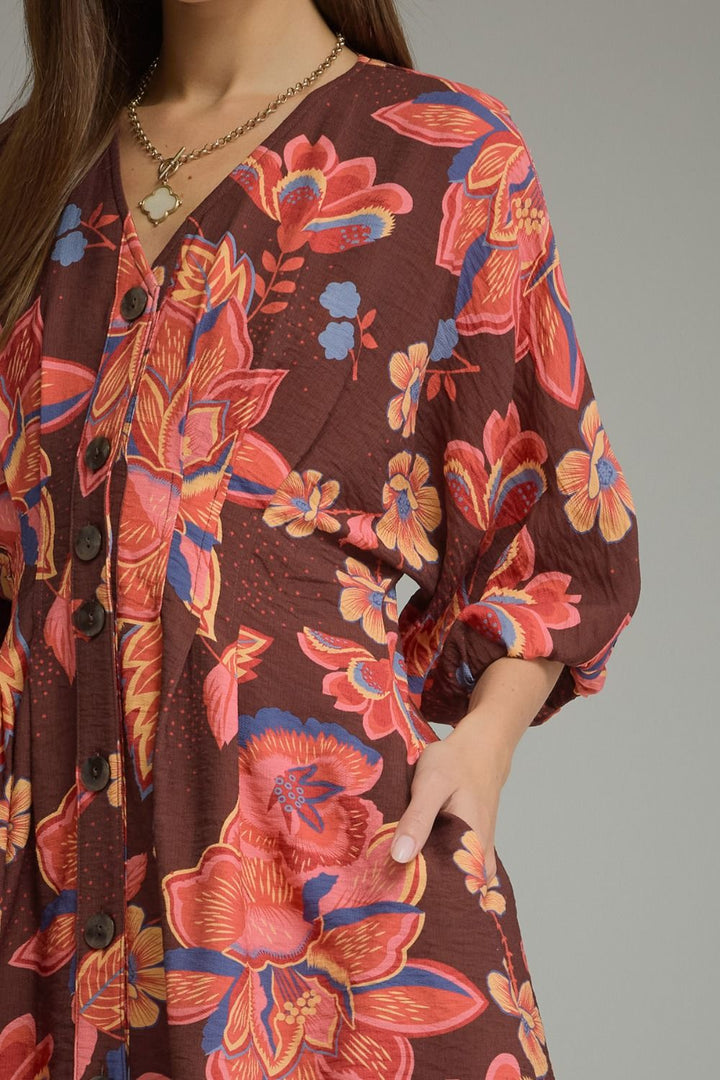 Pleated Floral Mini Dress