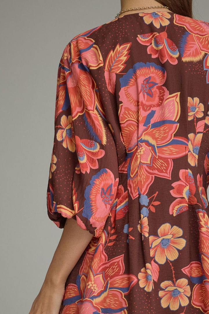 Pleated Floral Mini Dress