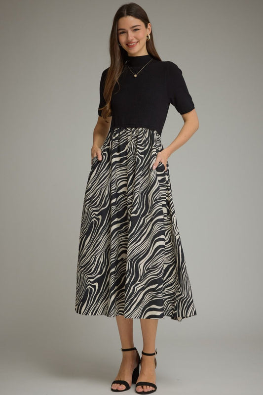 Mixed Media Dress - Zebra