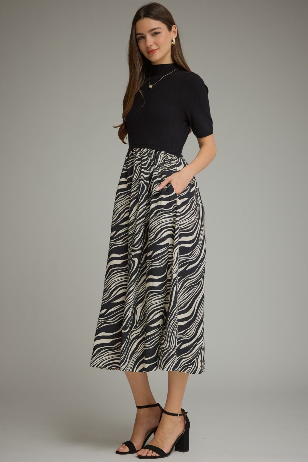 Mixed Media Dress - Zebra