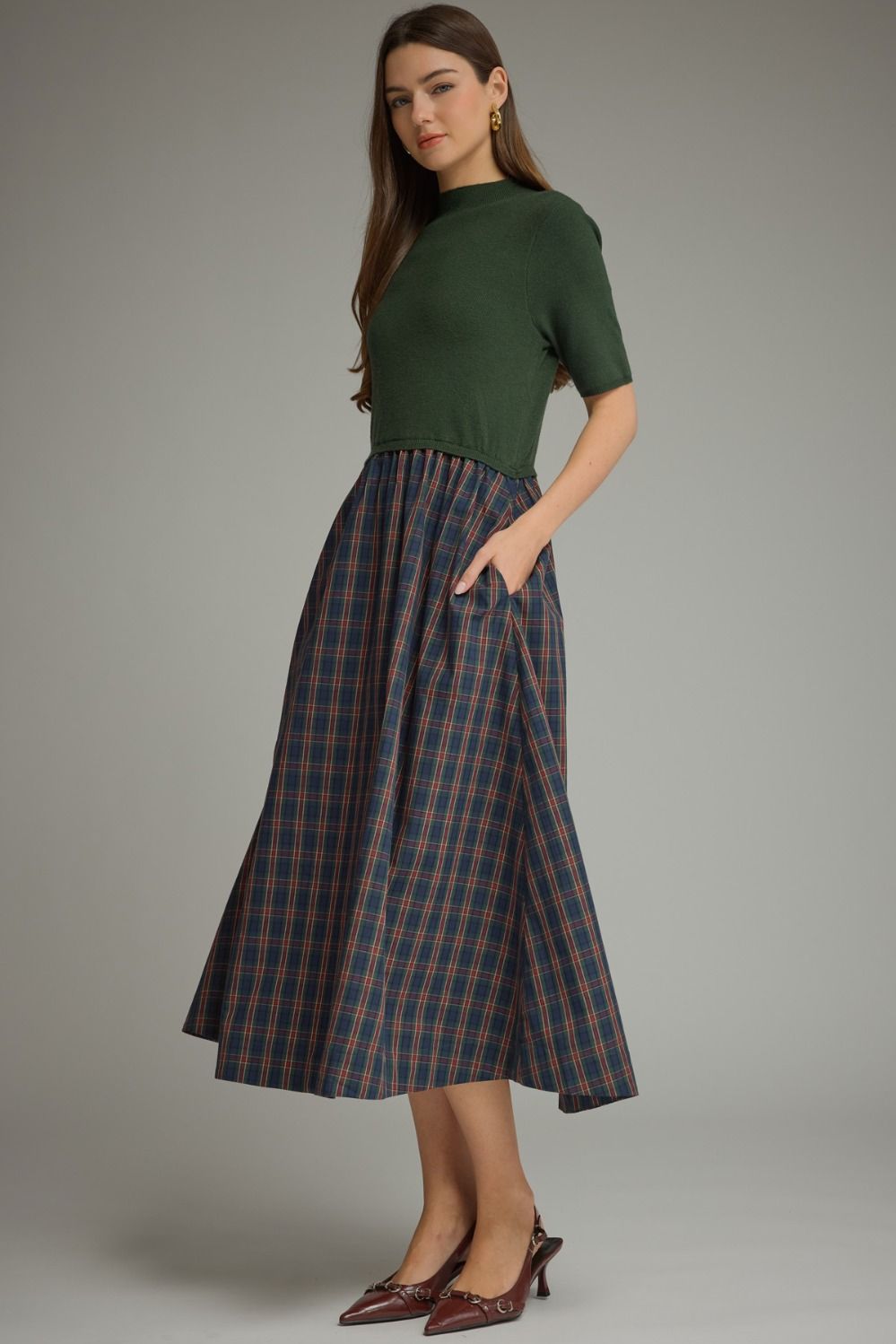 Plaid Mixed Media Dress