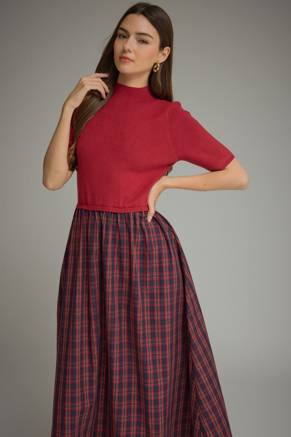 Plaid Mixed Media Dress