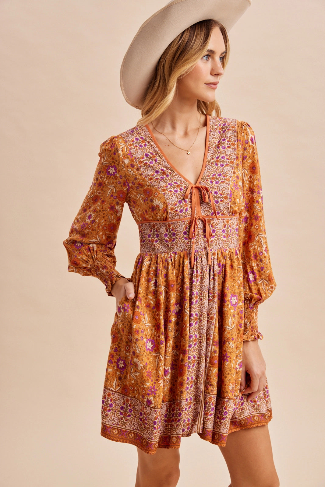 Long Sleeve Boho Mini Dress
