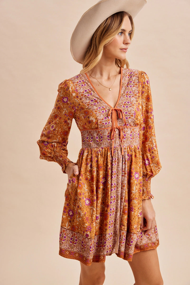 Long Sleeve Boho Mini Dress
