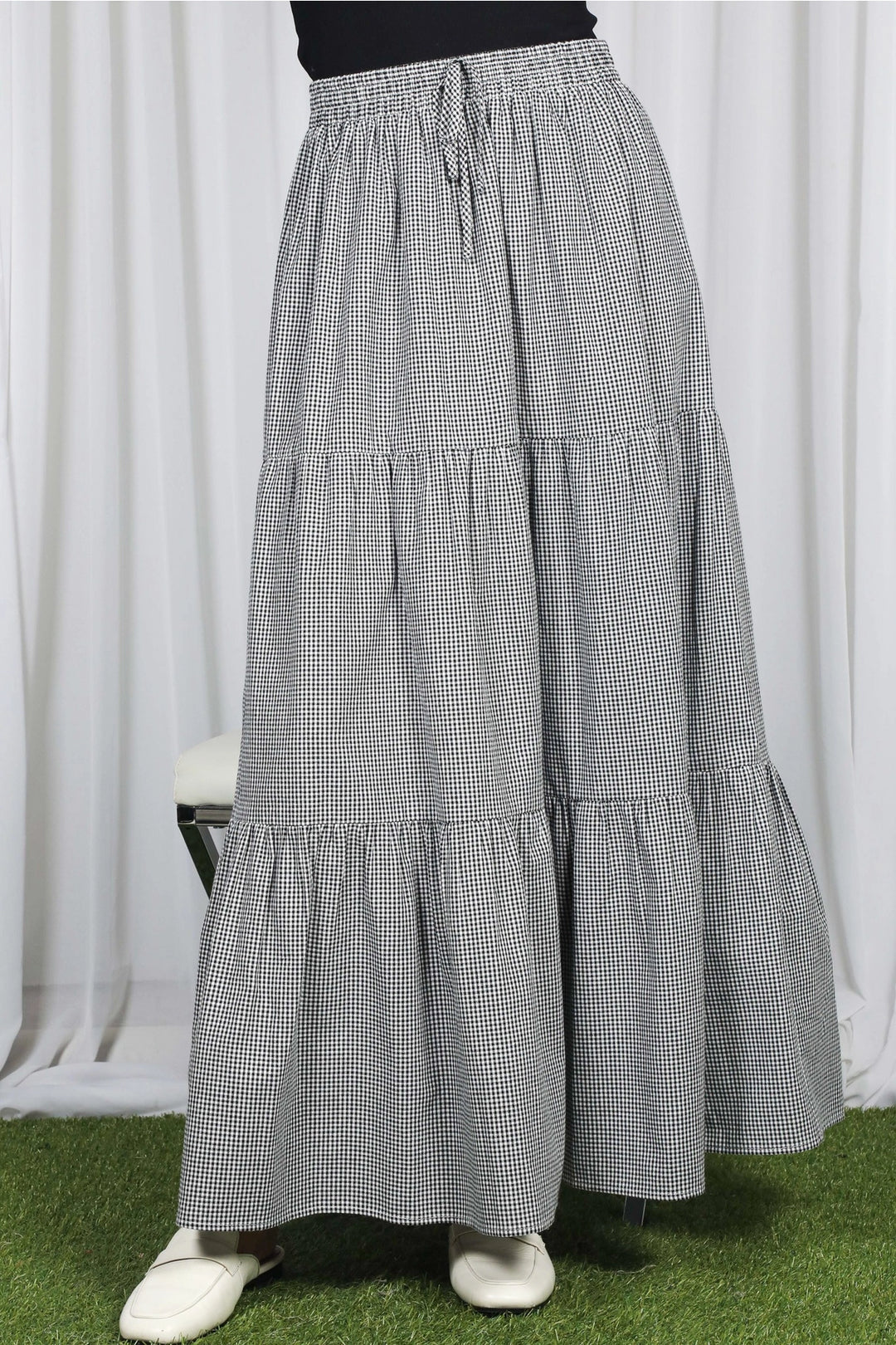 Cotton Gingham Maxi Skirt