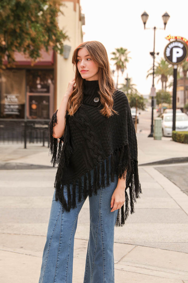 Cable Knit Turtleneck Poncho