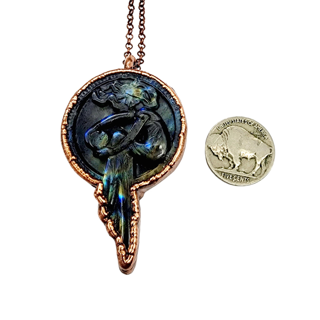 Carved Labradorite Full Moon Goddess Necklace