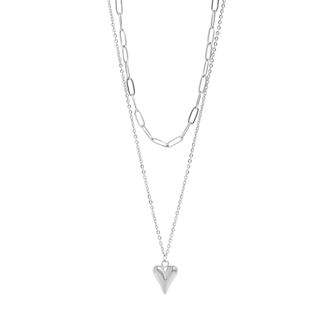18K Paperclip + Heart Layered Necklace