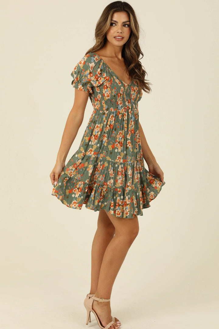 Sage + Floral Mini Dress